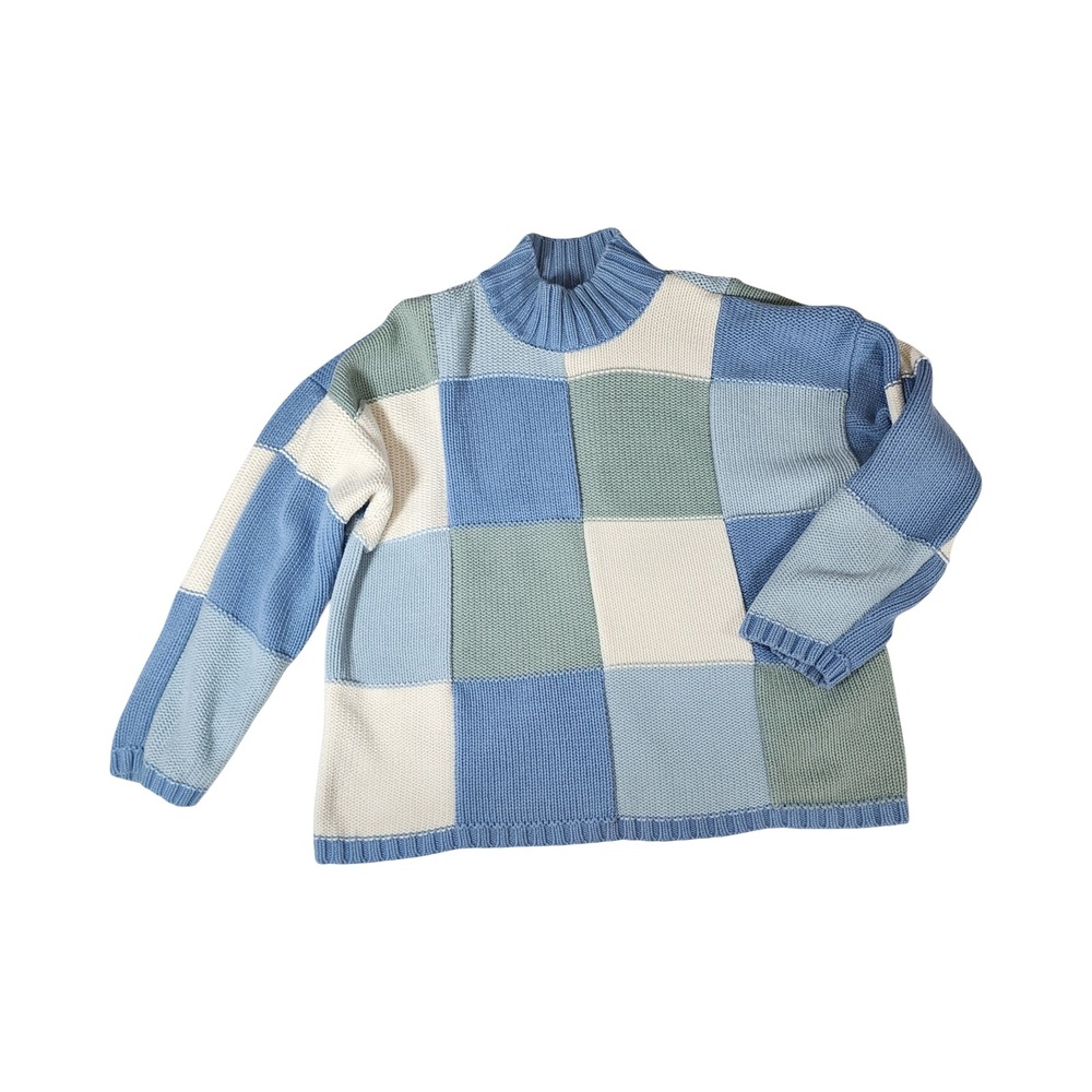 Clifford & Wills Medium Vintage‎ Patchwork Cotton Sweater Blue Green Colorblock